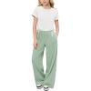Arshiner Girls 2 Piece Outfits Short Sleeve Ruched Drawstring Crewneck Tops and Wide Leg Pants with Pockets Clothing Sets(White&light Green)
