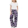 Arshiner Girls 2 Piece Outfits Short Sleeve Ruched Drawstring Crewneck Tops and Wide Leg Pants with Pockets Clothing Sets(White&purple Camouflage)