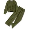 Arshiner Girls 2 Piece Outfits Sweatsuit Set Twist Front Sweatshirt Wide Leg Sweatpants Tracksuit with Pockets(Army Green)