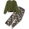 Arshiner Girls 2 Piece Outfits Sweatsuit Set Twist Front Sweatshirt Wide Leg Sweatpants Tracksuit with Pockets(Army Green-camo)