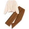 Arshiner Girls 2 Piece Outfits Sweatsuit Set Twist Front Sweatshirt Wide Leg Sweatpants Tracksuit with Pockets(Beige- Brown)