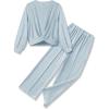Arshiner Girls 2 Piece Outfits Sweatsuit Set Twist Front Sweatshirt Wide Leg Sweatpants Tracksuit with Pockets(Blue)