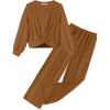 Arshiner Girls 2 Piece Outfits Sweatsuit Set Twist Front Sweatshirt Wide Leg Sweatpants Tracksuit with Pockets(Brown)