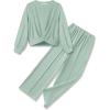 Arshiner Girls 2 Piece Outfits Sweatsuit Set Twist Front Sweatshirt Wide Leg Sweatpants Tracksuit with Pockets(Light Green)