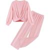 Arshiner Girls 2 Piece Outfits Sweatsuit Set Twist Front Sweatshirt Wide Leg Sweatpants Tracksuit with Pockets(Pink)