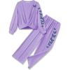 Arshiner Girls 2 Piece Outfits Sweatsuit Set Twist Front Sweatshirt Wide Leg Sweatpants Tracksuit with Pockets(Purple)