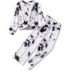 Arshiner Girls 2 Piece Outfits Sweatsuit Set Twist Front Sweatshirt Wide Leg Sweatpants Tracksuit with Pockets(Tie Dye-black&white)