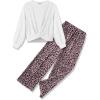 Arshiner Girls 2 Piece Outfits Sweatsuit Set Twist Front Sweatshirt Wide Leg Sweatpants Tracksuit with Pockets(White-leopard)