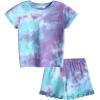 Arshiner Girls 2-Piece Tie Dye Pajamas Set Trendy Lounge Set Kids Sleepwear(Tie Dye 4)