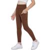 Arshiner Girls Athletic Leggings with Pockets Kids Crossover High Waisted Dance Workout Running Yoga Pants(Brown)