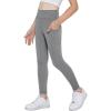 Arshiner Girls Athletic Leggings with Pockets Kids Crossover High Waisted Dance Workout Running Yoga Pants(Grey)