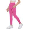 Arshiner Girls Athletic Leggings with Pockets Kids Crossover High Waisted Dance Workout Running Yoga Pants(Hot Pink)