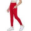Arshiner Girls Athletic Leggings with Pockets Kids Crossover High Waisted Dance Workout Running Yoga Pants(Red)