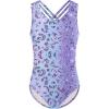 Arshiner Girls Ballet Leotards Dance Gymnastic Outfits Crisscross Straps Sleeveless Tank Dancewear(Purple Gradient Leopard)