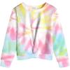 Arshiner Girls Casual Twist Front Lightweight Sweatshirt Tie Dye Printed Long Sleeve Crop Tops Pullover(Multicolor Tie Dye 2)