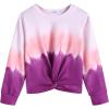 Arshiner Girls Casual Twist Front Lightweight Sweatshirt Tie Dye Printed Long Sleeve Crop Tops Pullover(Multicolor Tie Dye)