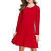 Arshiner Girls Cotton Long Sleeve A-Line Ruffle Hem Dress for School