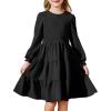 Arshiner Girls Dress Fall Boho Long Sleeve Shirred Smocked Tiered Party Dresses with Pockets(Black)