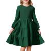 Arshiner Girls Dress Fall Boho Long Sleeve Shirred Smocked Tiered Party Dresses with Pockets(Bright Green)
