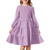 Arshiner Girls Dress Fall Boho Long Sleeve Shirred Smocked Tiered Party Dresses with Pockets(Lavender)