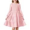 Arshiner Girls Dress Fall Boho Long Sleeve Shirred Smocked Tiered Party Dresses with Pockets(Light Pink)