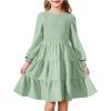Arshiner Girls Dress Fall Boho Long Sleeve Shirred Smocked Tiered Party Dresses with Pockets(Sage Green)