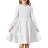 Arshiner Girls Dress Fall Boho Long Sleeve Shirred Smocked Tiered Party Dresses with Pockets(White)