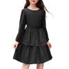 Arshiner Girls Dress Fall Sparkly Glitter Puff Sleeves Layer Party Dresses with Belt(Black)