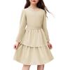 Arshiner Girls Dress Fall Sparkly Glitter Puff Sleeves Layer Party Dresses with Belt(Cream Color)
