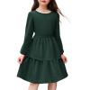 Arshiner Girls Dress Fall Sparkly Glitter Puff Sleeves Layer Party Dresses with Belt(Dark Green)
