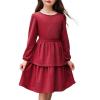 Arshiner Girls Dress Fall Sparkly Glitter Puff Sleeves Layer Party Dresses with Belt(Deep Red)