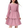 Arshiner Girls Dress Fall Sparkly Glitter Puff Sleeves Layer Party Dresses with Belt(Dirty Pink)