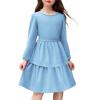 Arshiner Girls Dress Fall Sparkly Glitter Puff Sleeves Layer Party Dresses with Belt(Light Blue)