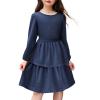 Arshiner Girls Dress Fall Sparkly Glitter Puff Sleeves Layer Party Dresses with Belt(Navy Blue)
