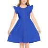 Arshiner Girls Dress Flutter Sleeve A-Line Button Down Sundress Casual Midi Dresses for 4-12 Years Kids(Blue)