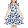 Arshiner Girls Dress Flutter Sleeve A-Line Button Down Sundress Casual Midi Dresses for 4-12 Years Kids(Blue Flower)