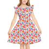 Arshiner Girls Dress Flutter Sleeve A-Line Button Down Sundress Casual Midi Dresses for 4-12 Years Kids(Colorful Flower)