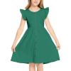 Arshiner Girls Dress Flutter Sleeve A-Line Button Down Sundress Casual Midi Dresses for 4-12 Years Kids(Dark Green)
