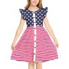 Arshiner Girls Dress Flutter Sleeve A-Line Button Down Sundress Casual Midi Dresses for 4-12 Years Kids(Flag)