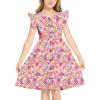 Arshiner Girls Dress Flutter Sleeve A-Line Button Down Sundress Casual Midi Dresses for 4-12 Years Kids(Pink Flower)