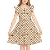 Arshiner Girls Dress Flutter Sleeve A-Line Button Down Sundress Casual Midi Dresses for 4-12 Years Kids(Plaid Khaki)