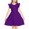Arshiner Girls Dress Flutter Sleeve A-Line Button Down Sundress Casual Midi Dresses for 4-12 Years Kids(Purple)