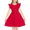 Arshiner Girls Dress Flutter Sleeve A-Line Button Down Sundress Casual Midi Dresses for 4-12 Years Kids(Red)