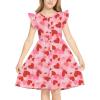 Arshiner Girls Dress Flutter Sleeve A-Line Button Down Sundress Casual Midi Dresses for 4-12 Years Kids(Red Heart)