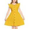 Arshiner Girls Dress Flutter Sleeve A-Line Button Down Sundress Casual Midi Dresses for 4-12 Years Kids(Yellow)