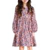 Arshiner Girls Dress Long Sleeve A Line Loose Swing Ruffle Tunic Dresses(Pink Floral 3)