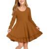 Arshiner Girls Dress Long Sleeve A Line Twirly Skater Loose Casual/Party Dresses with Pocket(Brown)