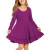 Arshiner Girls Dress Long Sleeve A Line Twirly Skater Loose Casual/Party Dresses with Pocket(Fuchsia)