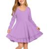 Arshiner Girls Dress Long Sleeve A Line Twirly Skater Loose Casual/Party Dresses with Pocket(Light Purple)