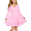 Arshiner Girls Dress Long Sleeve A Line Twirly Skater Loose Casual/Party Dresses with Pocket(Pink)
